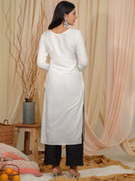 Thumbnail for Ode by House of Pataudi Floral Embroidered Tie-Up Neck Thread Work Straight Kurta - Distacart
