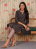 Thumbnail for Ode by House of Pataudi Keyhole Neck Printed Regular Chanderi Silk Straight Kurta Set - Distacart