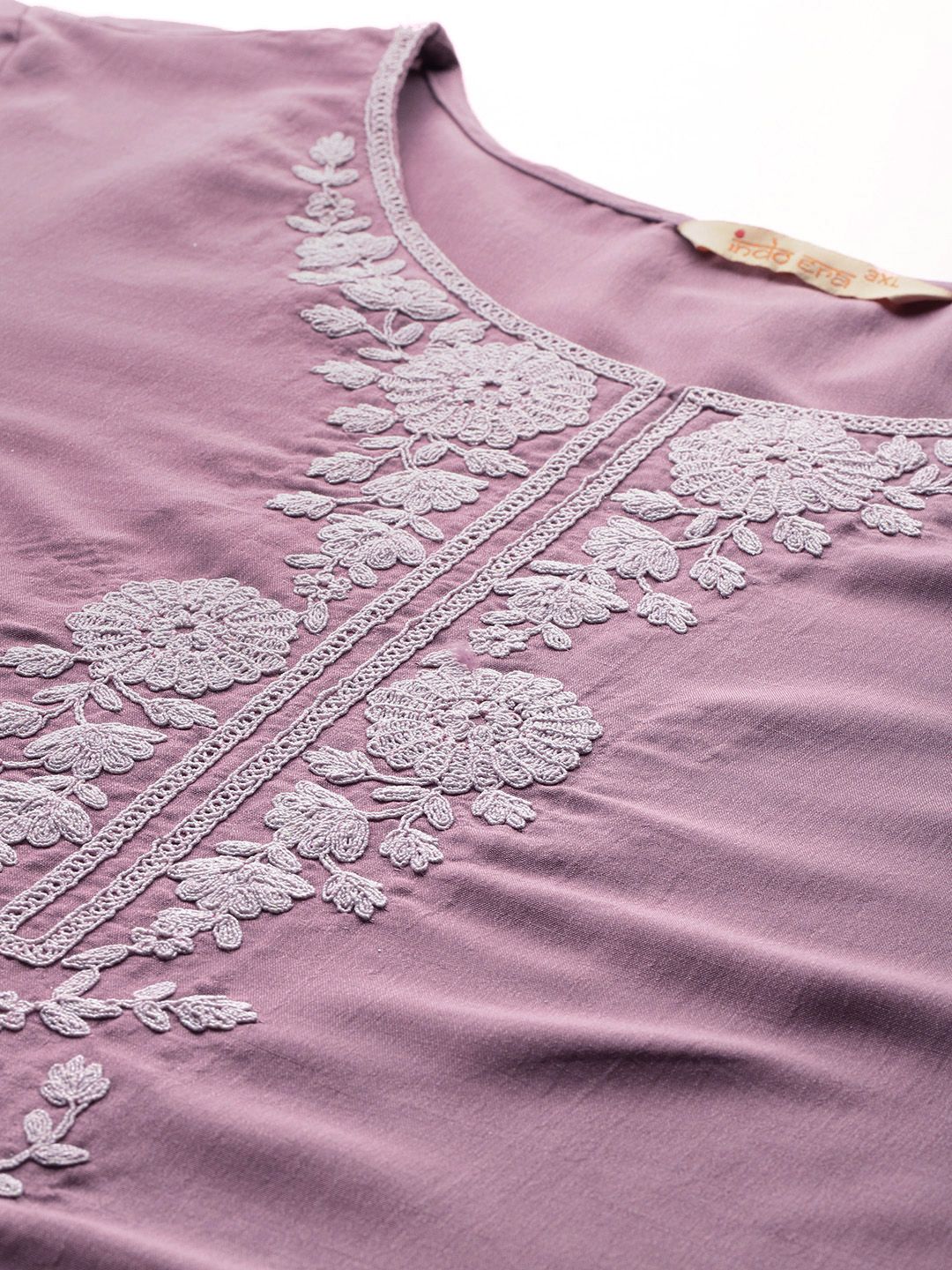 Indo Era Plus Size Floral Embroidered Thread Work Kurta With Trousers & Dupatta - Distacart