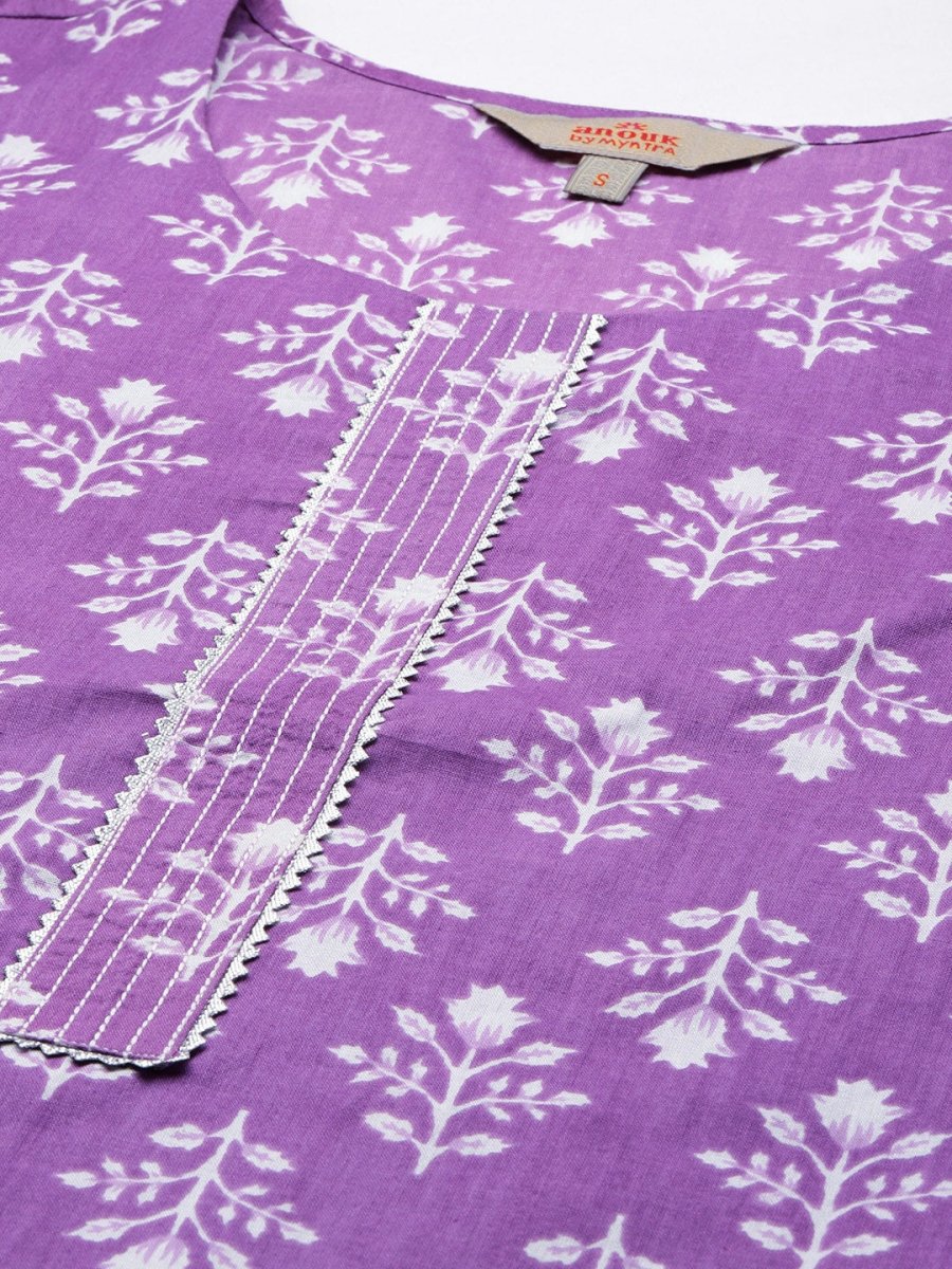 Anouk Women Floral Printed Regular Gotta Patti Kurta with Trousers & With Dupatta - Distacart