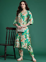 Thumbnail for Indo Era Women Floral Printed Regular Pure Cotton Kurta with Trousers