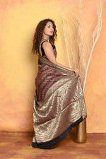 Thumbnail for Very Much Indian Modal Silk Ajrakh Handblock Printed Natural Dyes With Designer Border Saree - Brown - Distacart