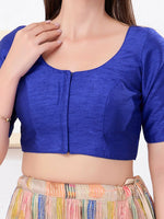 Thumbnail for Joban Fashion Royal-Blue Dupion Silk Elbow Sleeveless Front Open Blouse