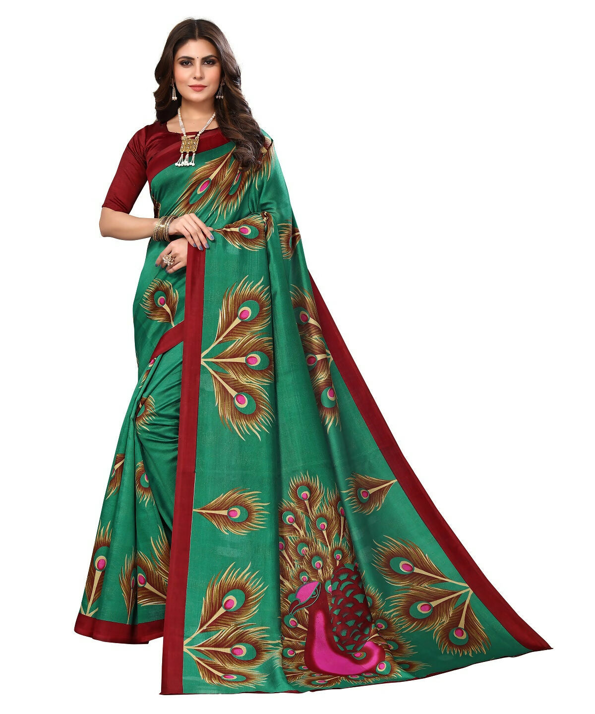 Vamika green Printed Art Silk Saree - Distacart