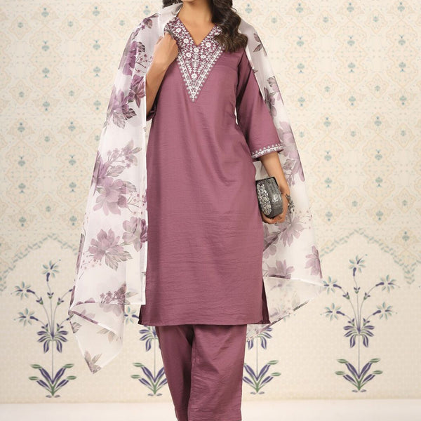 Ode by House of Pataudi Women Ethnic Motifs Yoke Design Regular Thread Work Kurta with Trousers & With - Distacart