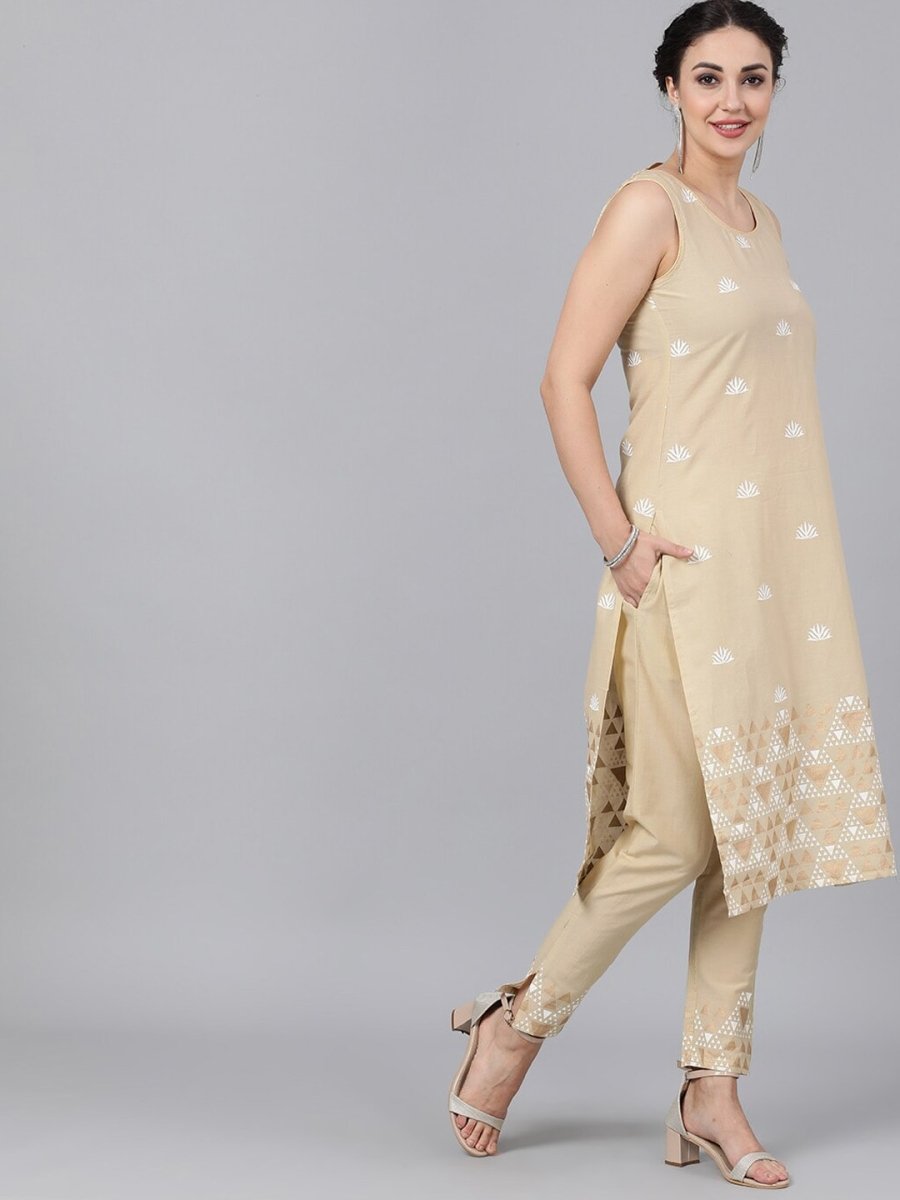 Aks Ethnic Motifs Printed Straight Pure Cotton Kurta with Trousers - Distacart