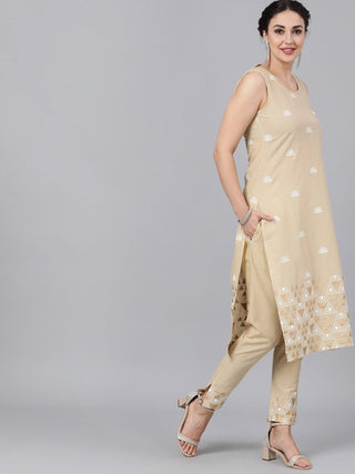Aks Ethnic Motifs Printed Straight Pure Cotton Kurta with Trousers - Distacart