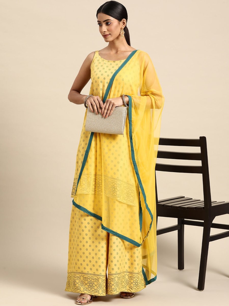 All About You Women Yellow Printed Kurta with Palazzos & Dupatta - Distacart