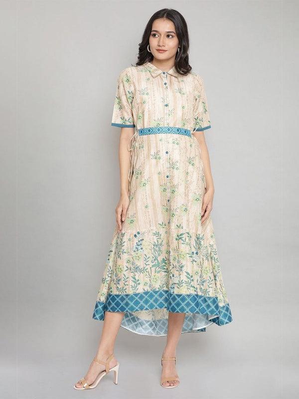 AURELIA Cream-Coloured & Blue Floral A-Line Midi Dress
