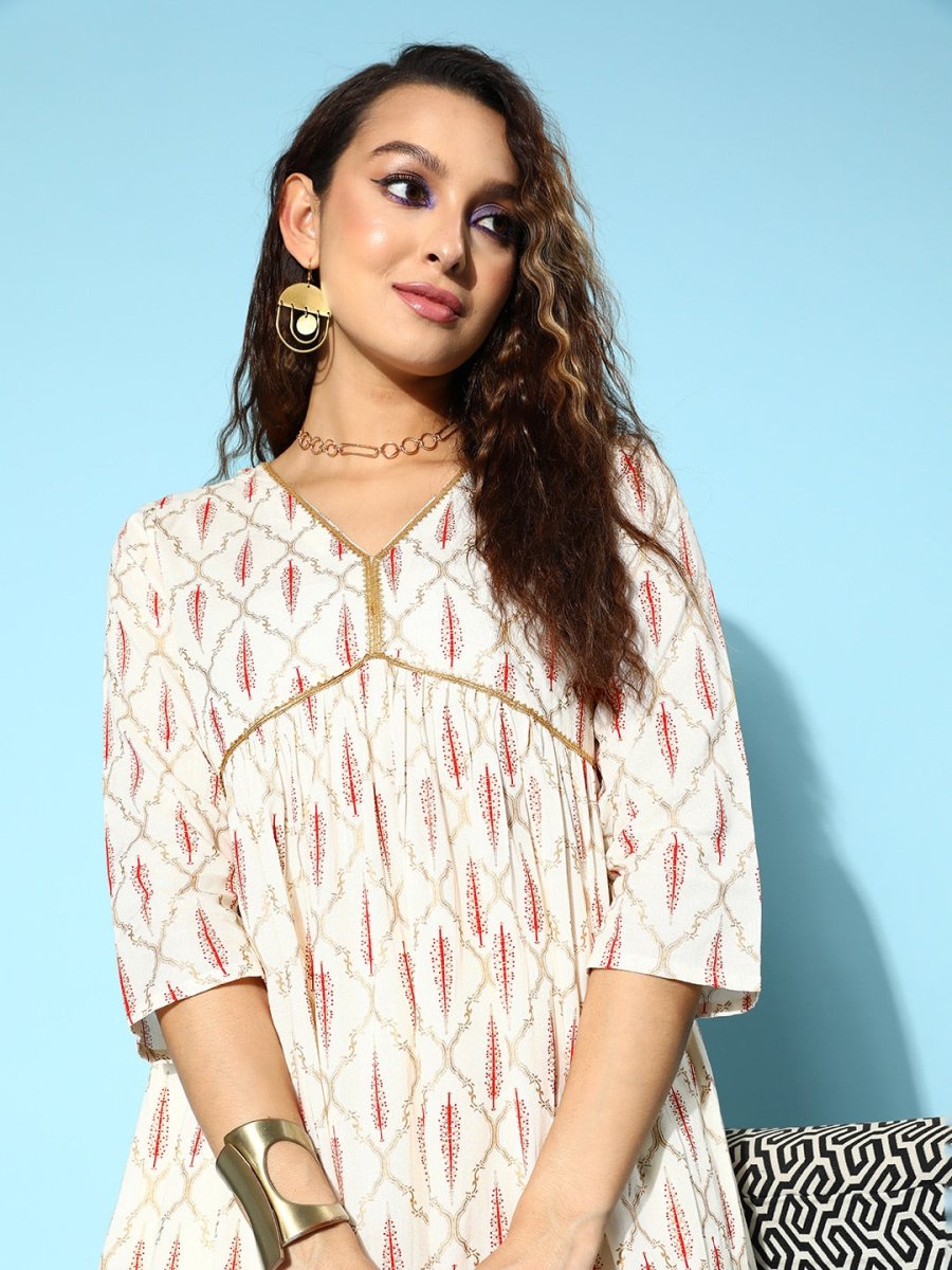 All About You Onyx White & Red Ethnic Motifs Printed Veere Di Wedding Kurta with Palazzos - Distacart