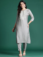 Thumbnail for Indo Era Ethnic Motifs Embroidered Thread Work Kurta with Trousers