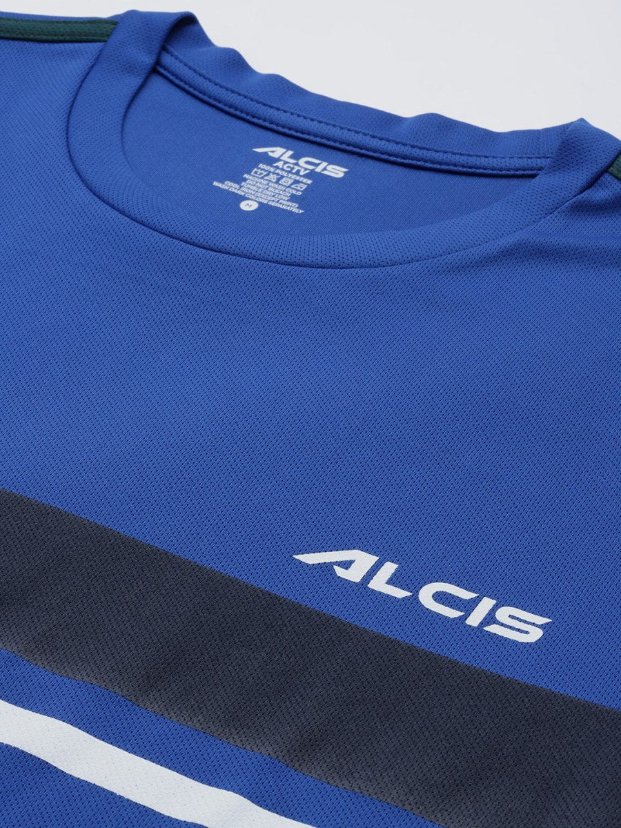 Alcis Men Blue & Black Striped Detail Slim Fit T-shirt - Distacart