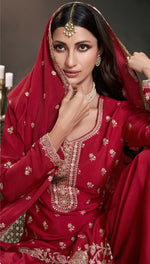 Thumbnail for Anaita Red Chinon Embroidered Thread Work Stitched Salwar Suit - Distacart
