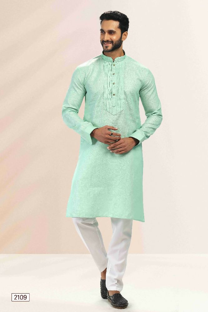 Raivat Ethnic Linen Cotton Pintux Work Kurta Pajama In Pista Green Colour - Dista