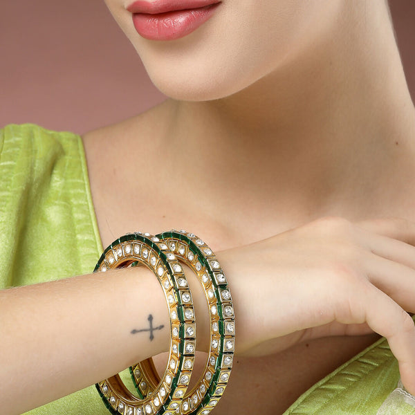 NVR Women's Set Of 2 Gold-Polished Kundan-Studded Bangles - Distacart