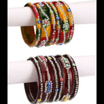 Thumbnail for Afast Bridal Wedding & Party Fashionable Colorful Glass Bangle/Kada Set, Pack Of 12 - Yellow, Maroon - Distacart