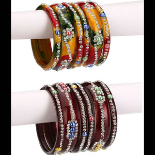 Afast Bridal Wedding & Party Fashionable Colorful Glass Bangle/Kada Set, Pack Of 12 - Yellow, Maroon - Distacart