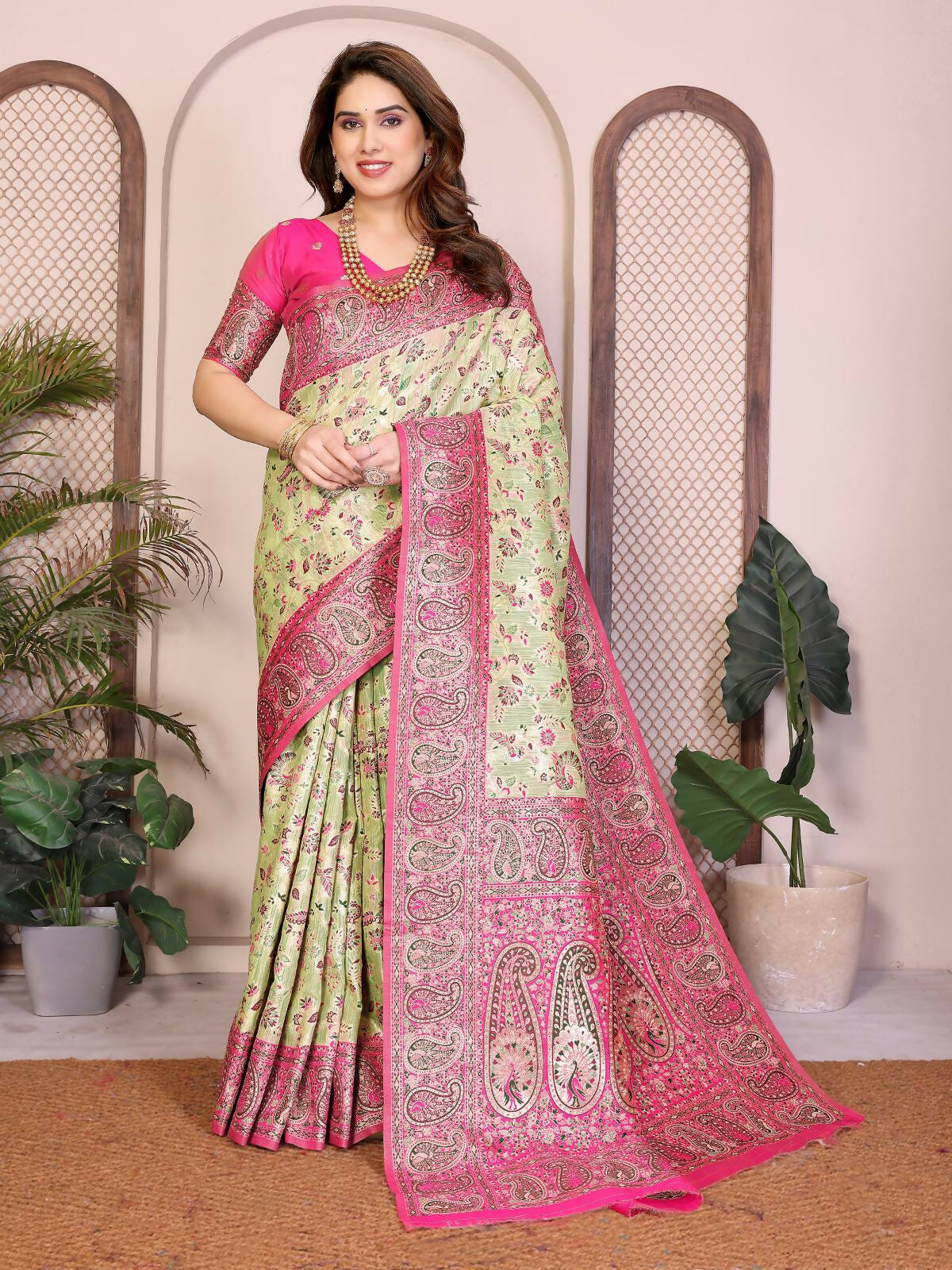 Teeya Creation New Latest Trendy Wedding Wear Pashmina Silk Saree-Yellow - Dista