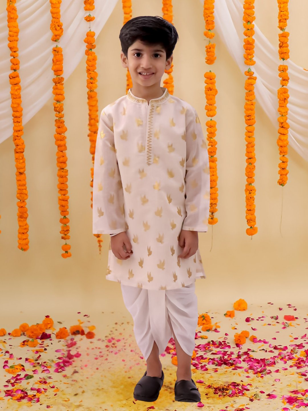 Lil Drama Mishti Off White Kurta and Dhoti For Boys
