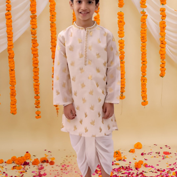 Lil Drama Mishti Off White Kurta and Dhoti For Boys