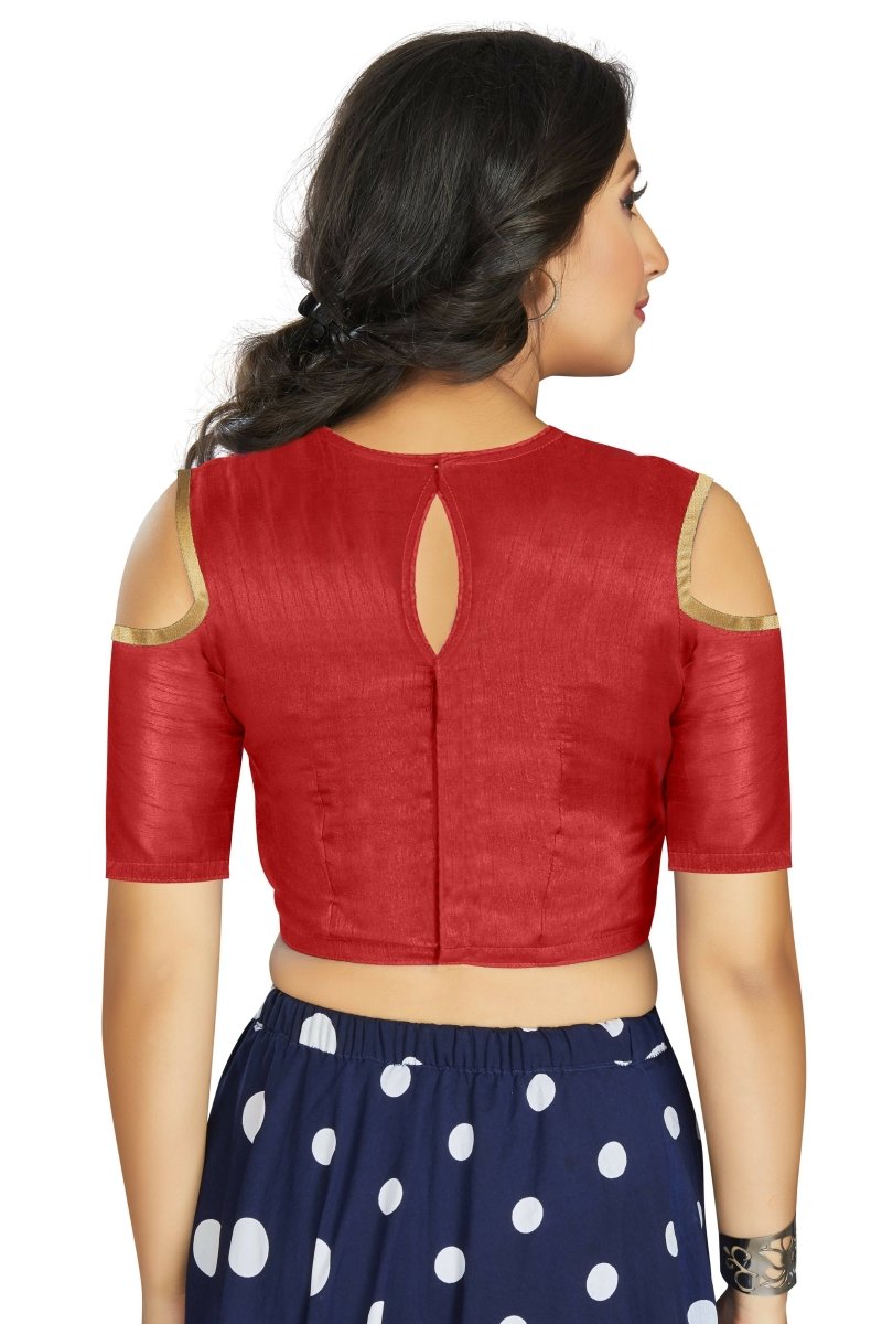 Aastha Fashion Women's Red Art Silk Cold Shoulder Sleeve Readymade Blouse - Distacart