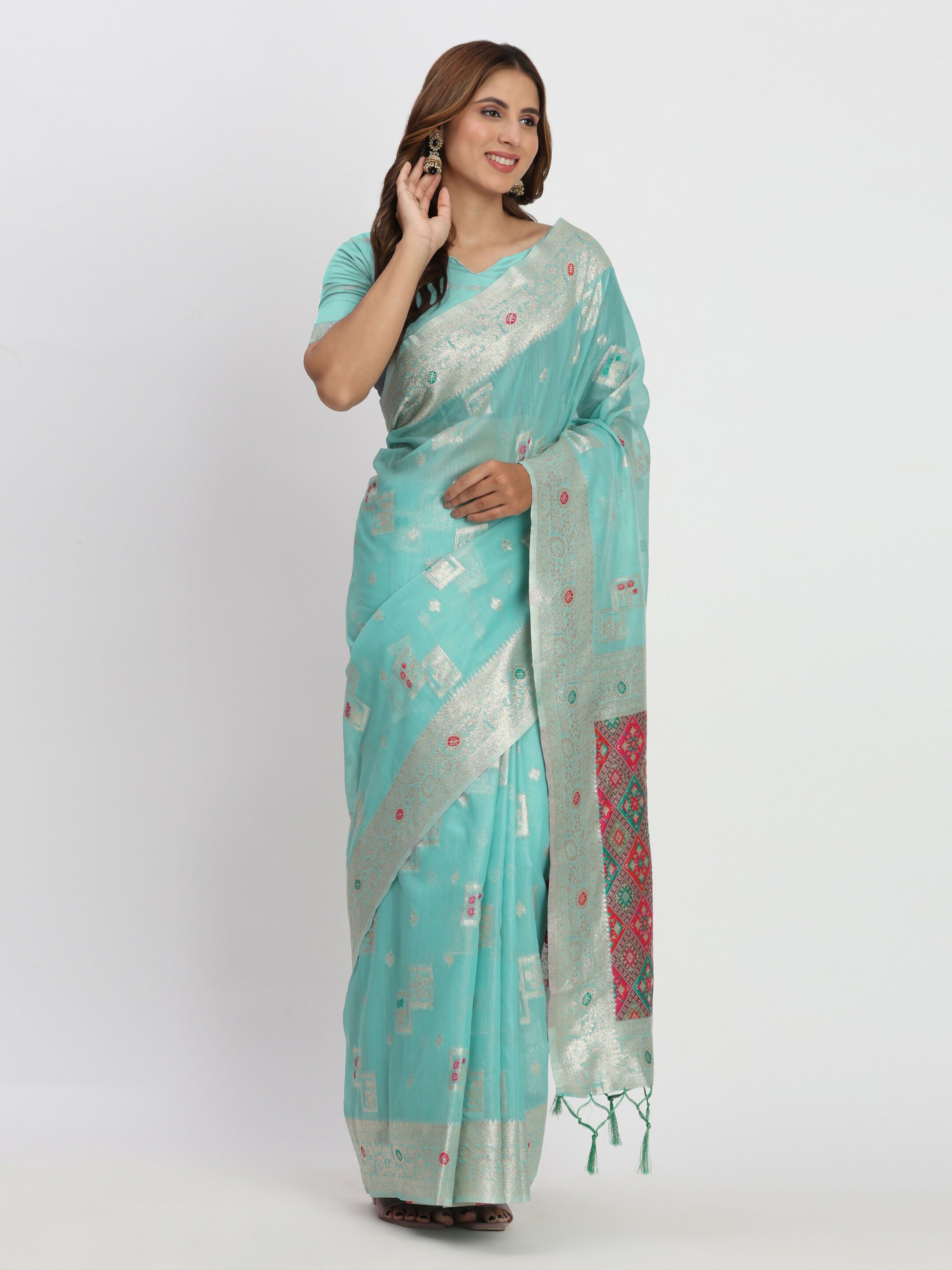 Astita Linen Cotton Sea Green Saree