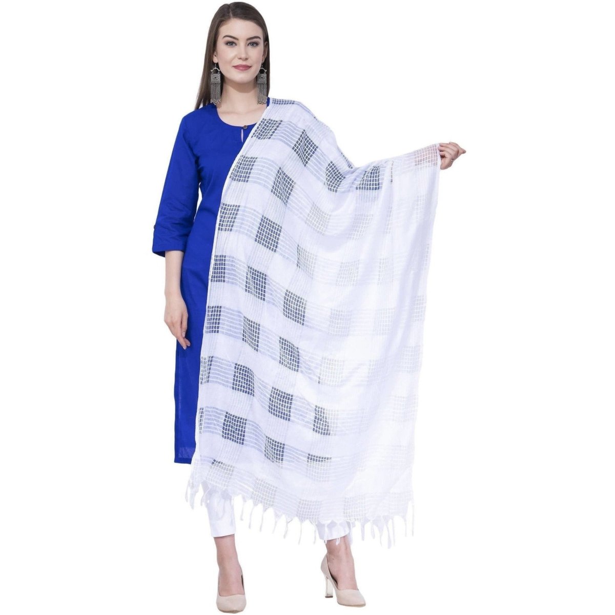 A R SILK Off white Color Window square Cotton Dupattas and Chunnis