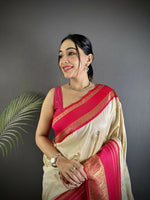 Thumbnail for Joban Fashion Cream Banarasi Soft Silk Woven Saree