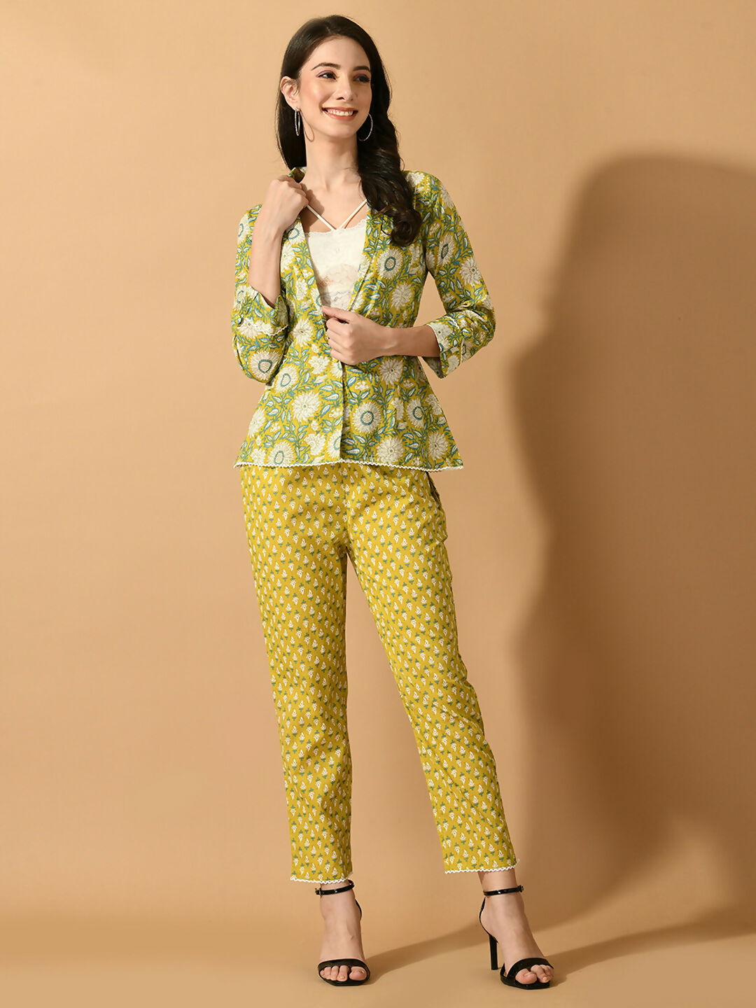 Myshka Women's Multi Printed Coat With Trousers - Distacart