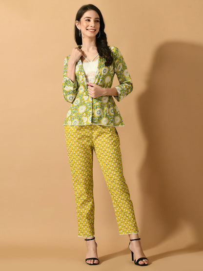Myshka Women's Multi Printed Coat With Trousers - Distacart