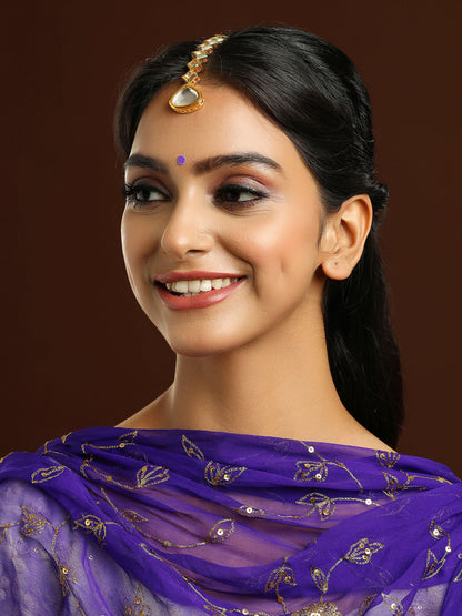 Ruby Raang Gold Heavy Kundan Maang Tikka - Distacart