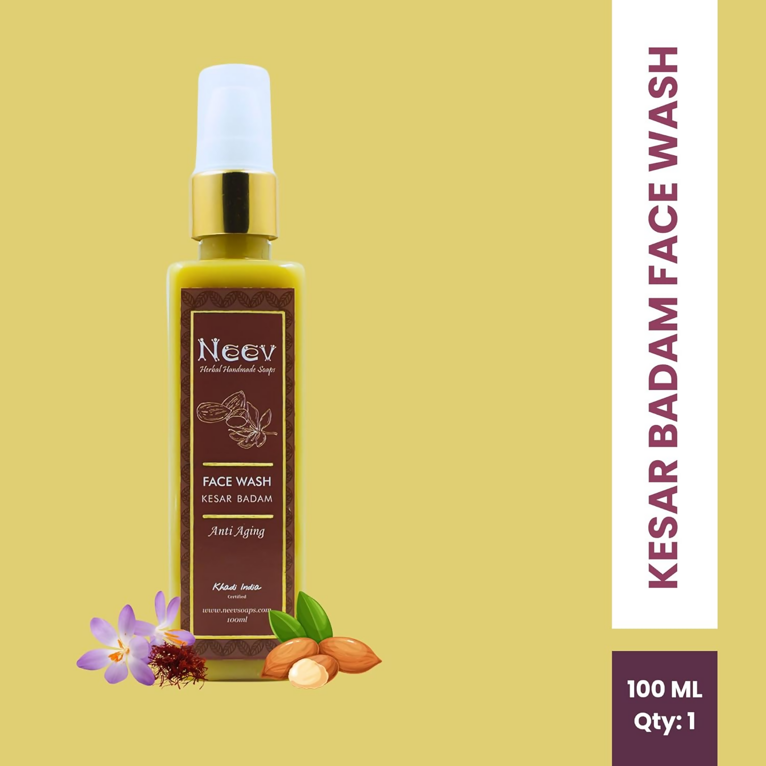 Neev Herbal Handmade Soaps Anti Ageing Kesar Badam Face Wash - Distacart