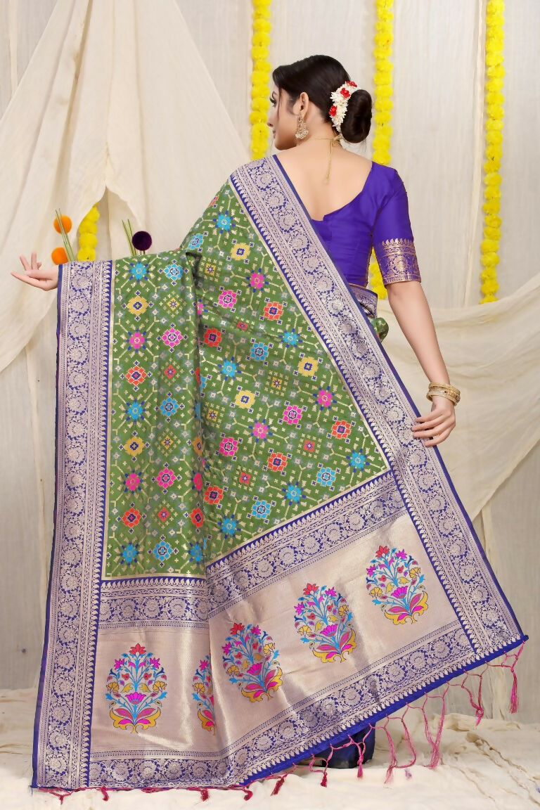 Jyoti Fashion Women's Green Patola Silk Zari Woven Saree with Blouse - Distacart