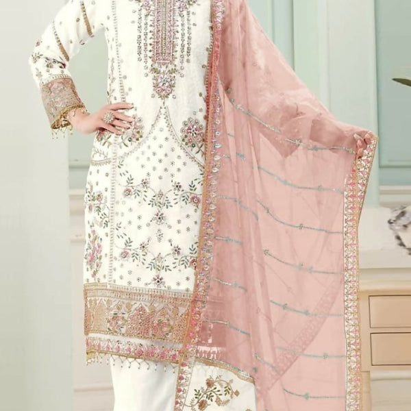 Anaita White Fox Georgette Stitched Suit with Embroidery Sequins - Distacart