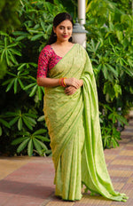 Thumbnail for Green Jute Silk Woven Design Saree with Unstitched Blouse - A2M