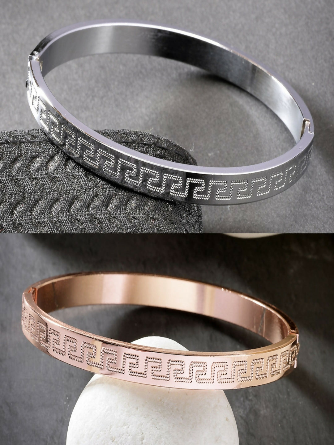 NVR Men's Set of 2 Rhodium-Plated Stainless Steel Kada Bracelet - Distacart