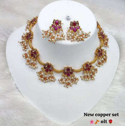 Joban Fashion Women Ruby Copper Necklace Set - Distacart