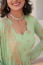 Thumbnail for Aastha Fashion Women's Pista Faux Georgette Embroidery Zari Sequins-work Gown with Dupatta - Distacart