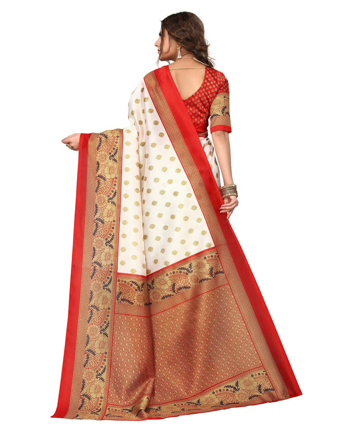 Vamika white & red Printed Art Silk Saree - Distacart