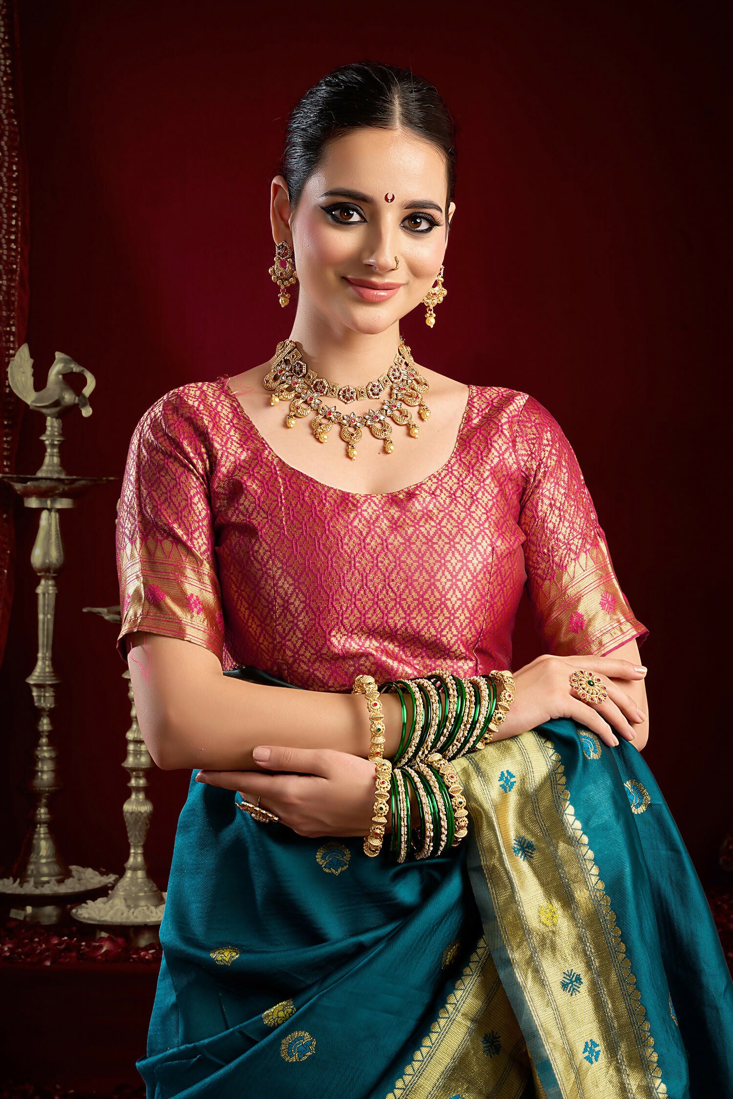 Joban Fashion Teal Paithani Silk Blend Butti Saree - Distacart