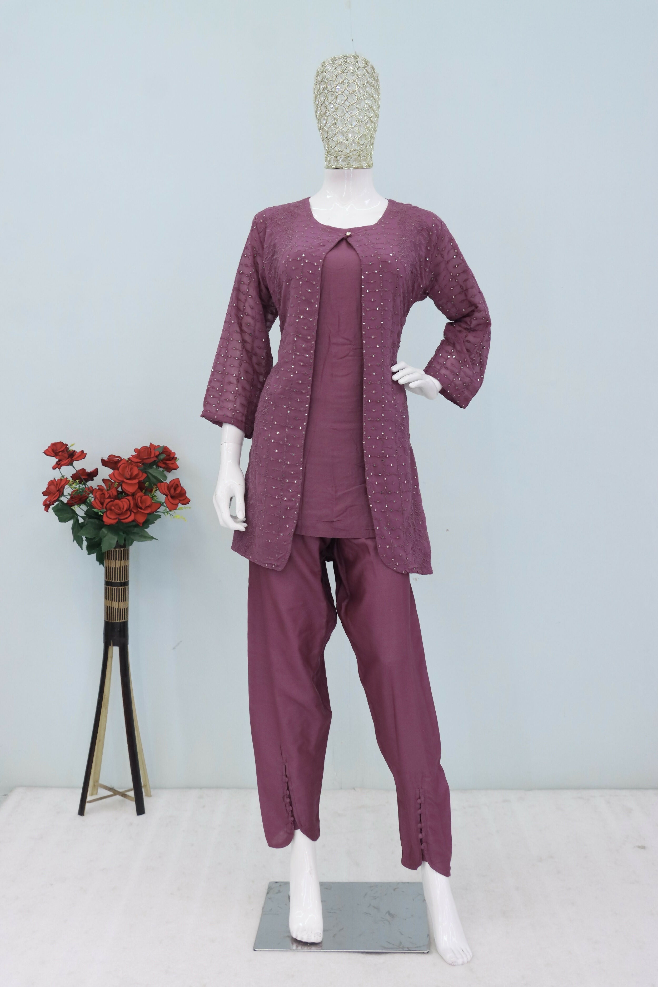 Teeya Creation Onion Color Faux Georgette Party Wear Designer Co Ord Set - Distacart