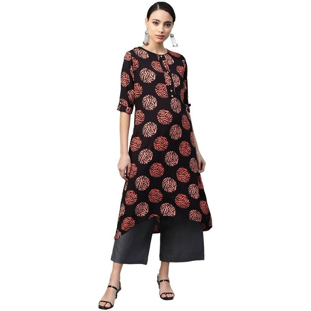 Anubhutee Women's Rayon Regular Black Printed A-Line Kurta - Distacart