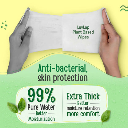 LuvLap Plant Based 99% Pure Water Extra Thick Unscented Baby Wipes - Distacart