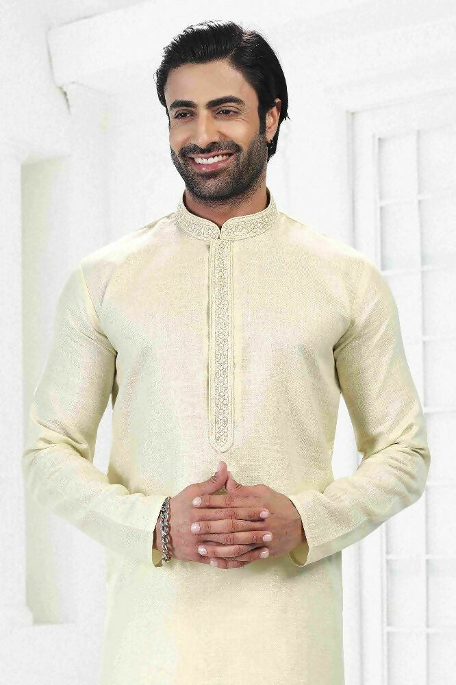 Raivat Ethnic Linen Cotton Thread Work Kurta Pajama In Pista Green Colour - Dista
