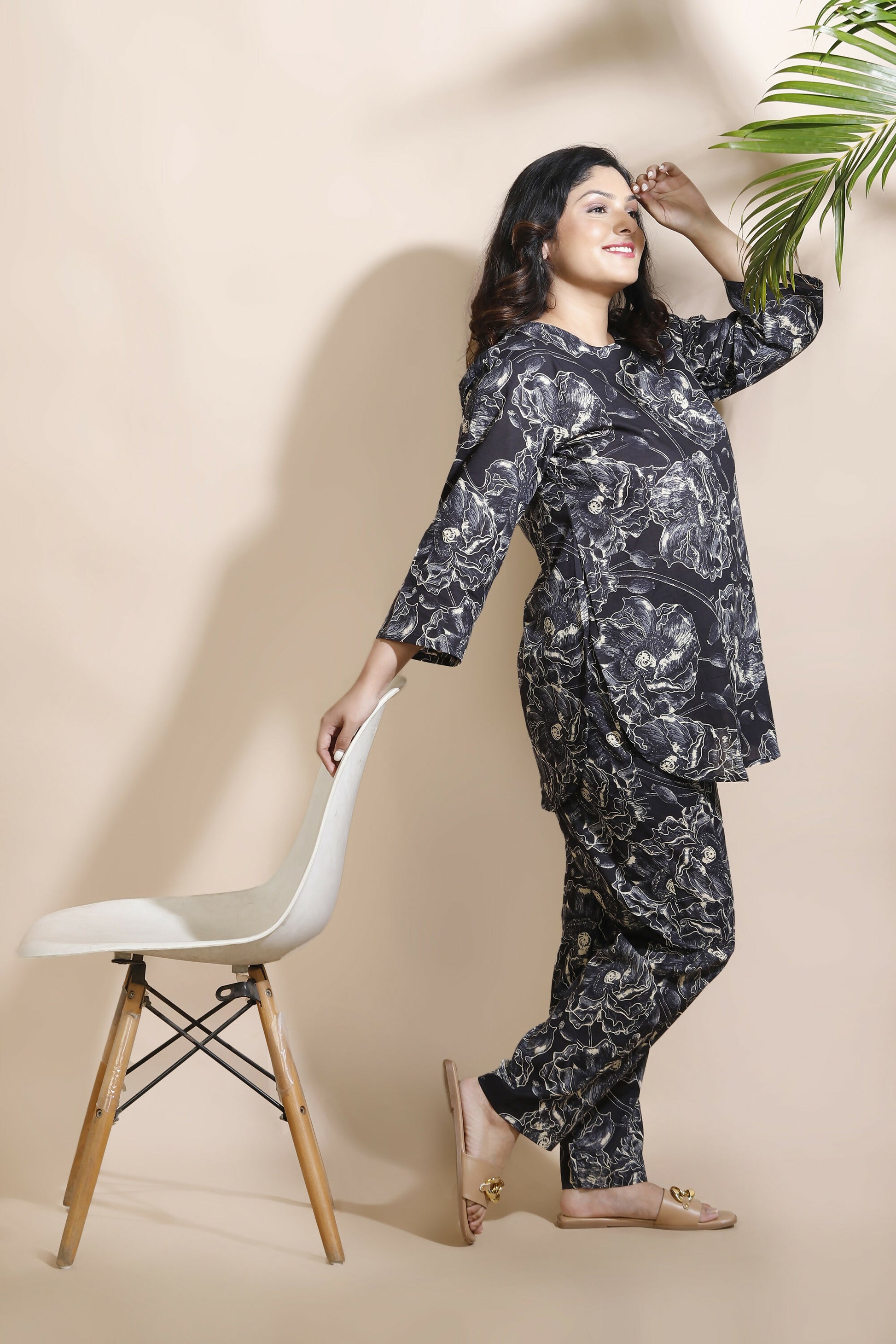 Breathables Floral Cotton Co-Ord Set – Black - Dista