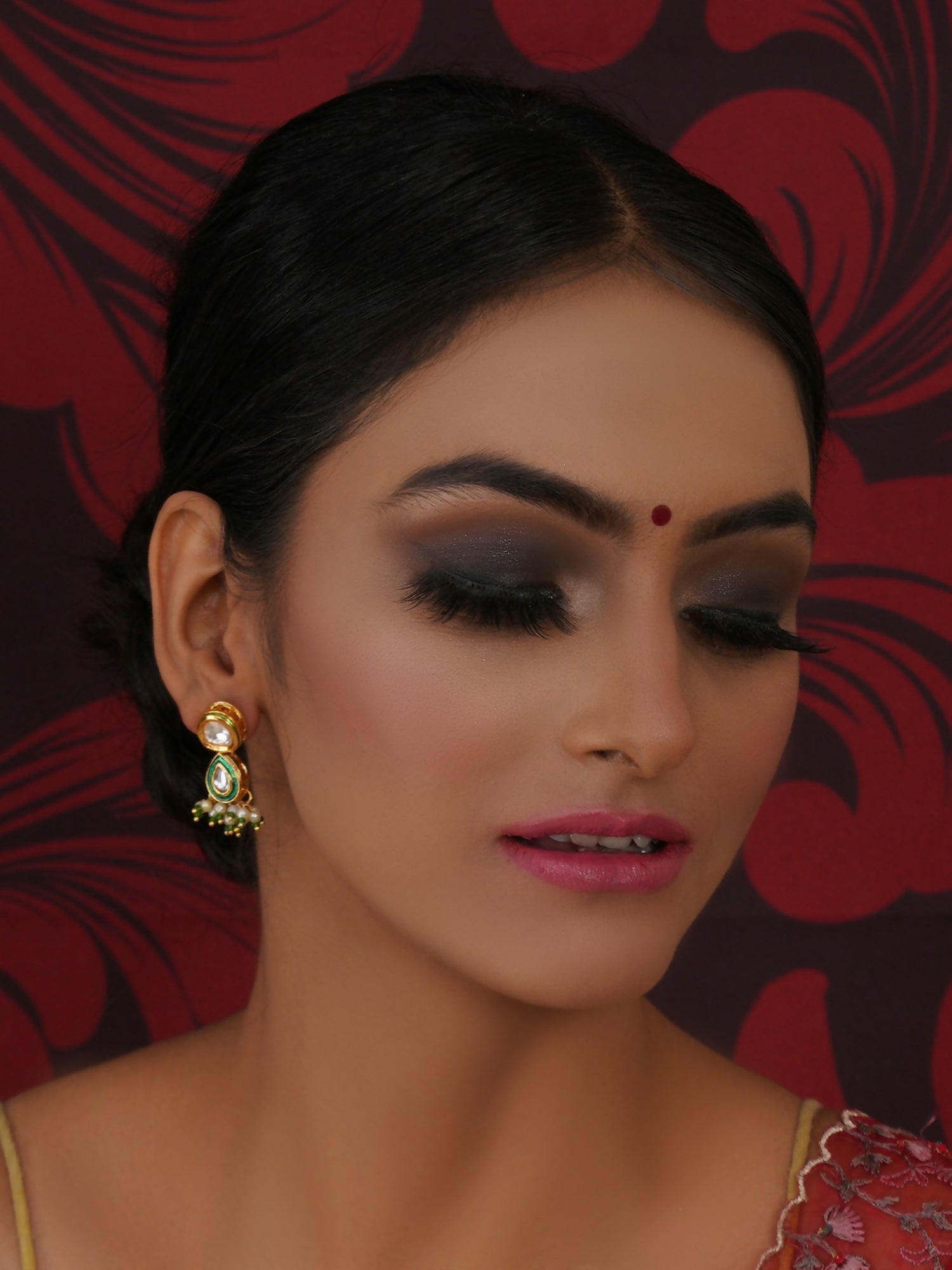 Dual Kundan Stone with Earrings (Gold) - Ruby Raang - Distacart