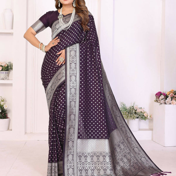 Aastha Fashion Purple Georgette Silk Zari Weaving Saree - Distacart