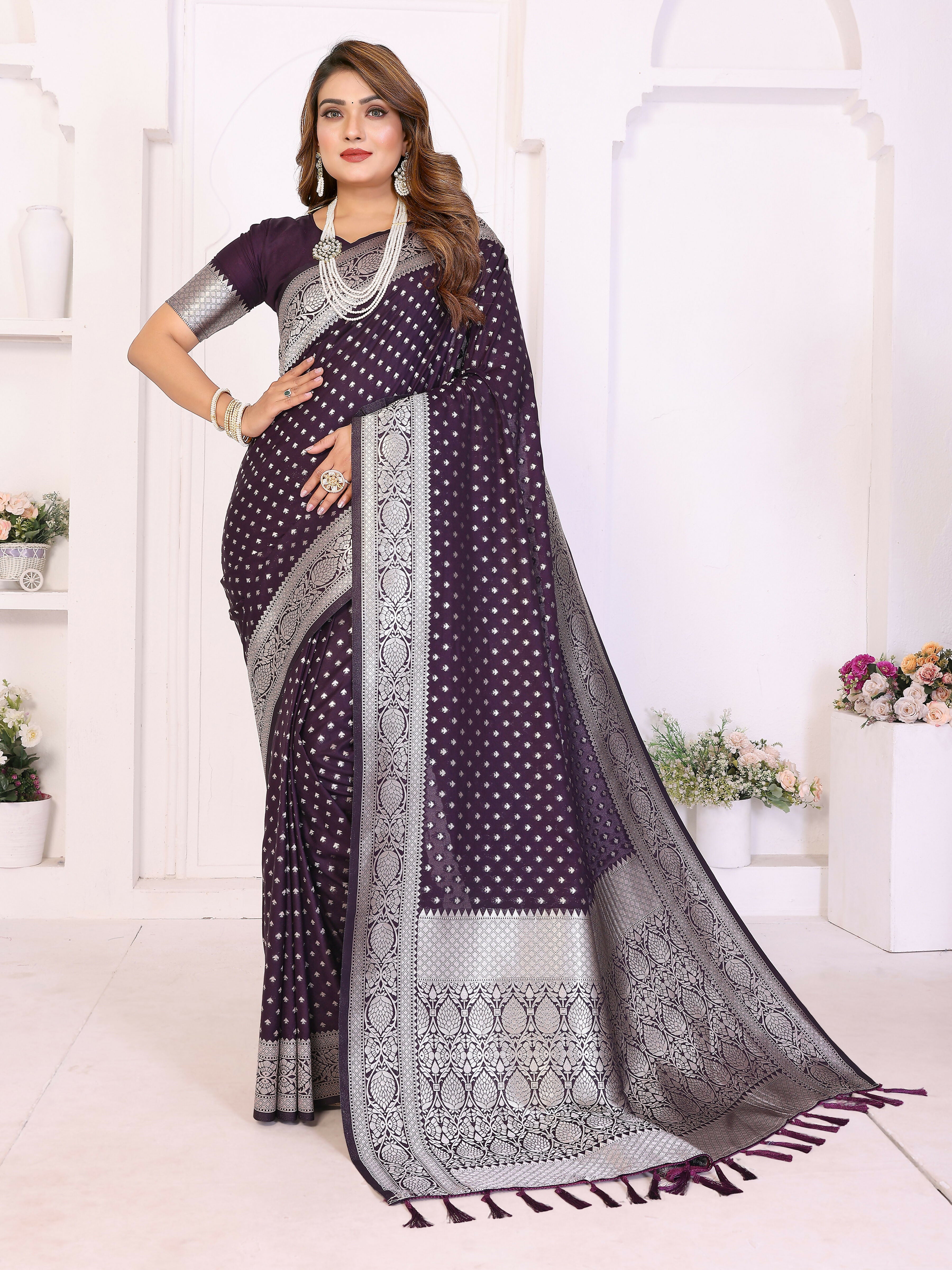 Aastha Fashion Purple Georgette Silk Zari Weaving Saree - Distacart