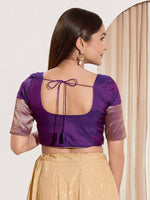 Thumbnail for Joban Fashion Brinjal Tafeta Silk Padded Blouse With Round Neck Elbow Sleeves - Distacart