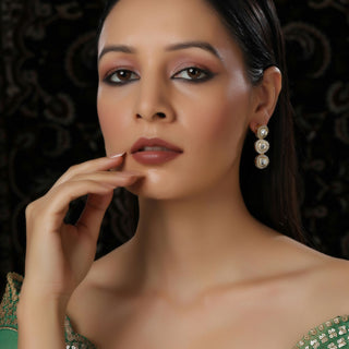 Uncut 3 Tier Kundan Dangler Earrings (Gold) - Ruby Raang - Distacart